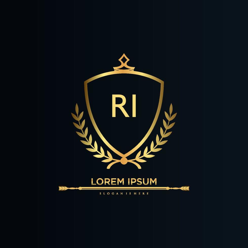 RI Letter Initial with Royal Template.elegant with crown logo vector, Creative Lettering Logo Vector Illustration.