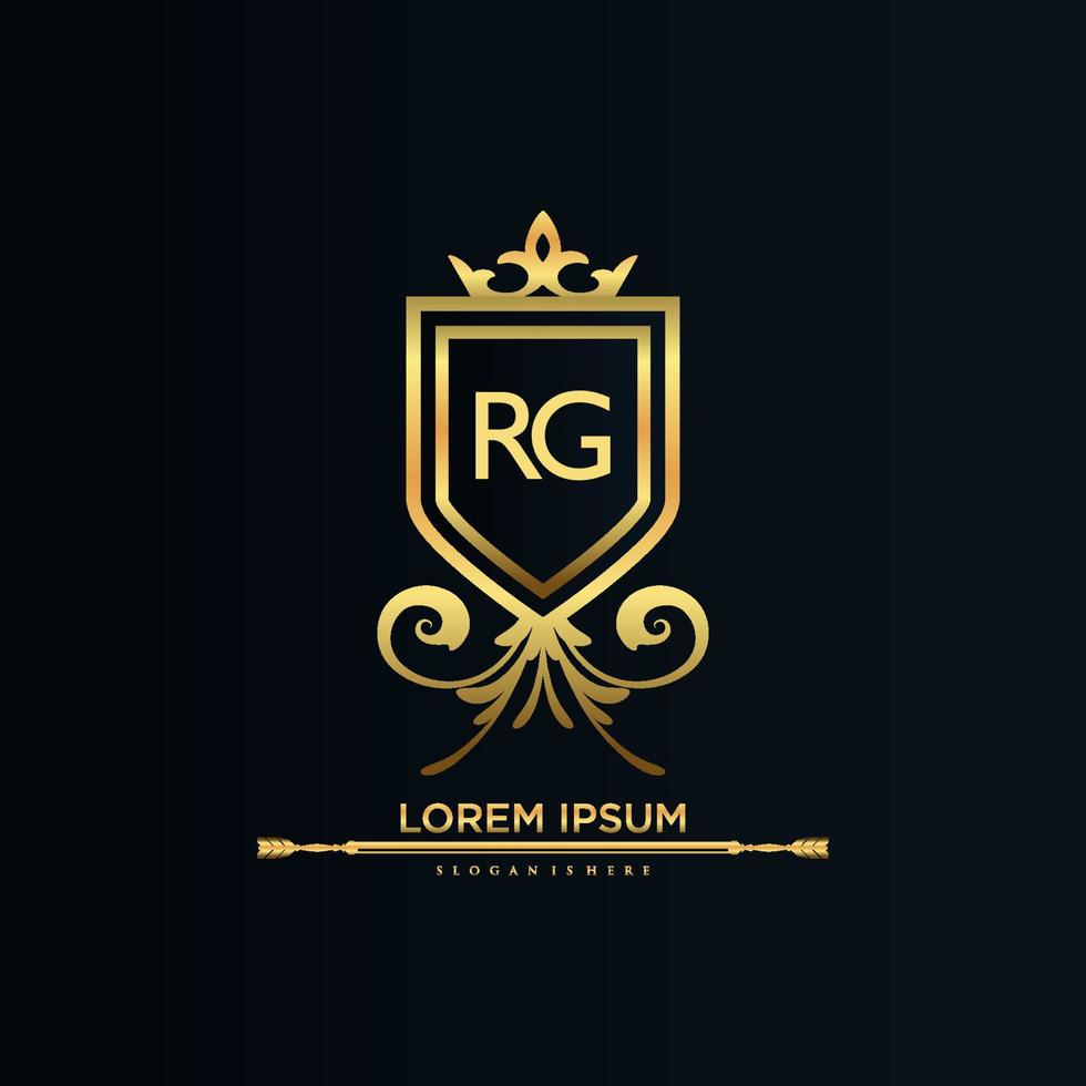 letra rg inicial con plantilla real.elegante con vector de logotipo de corona, ilustración de vector de logotipo de letras creativas.
