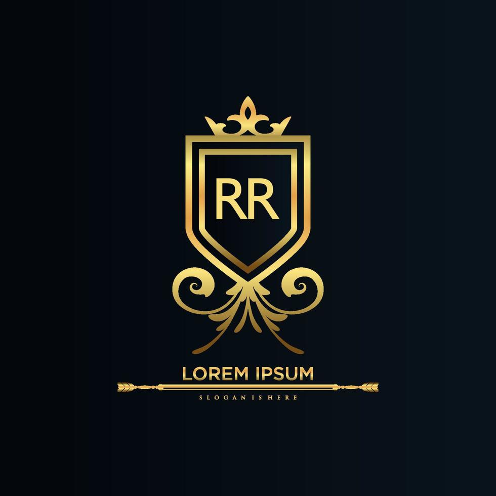 letra rr inicial con plantilla real.elegante con vector de logotipo de corona, ilustración de vector de logotipo de letras creativas.
