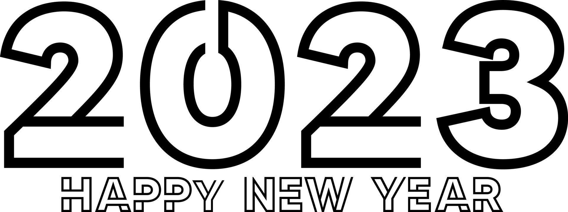 Happy New Year 2023 text design. Vector illustration. Isolated on white background.