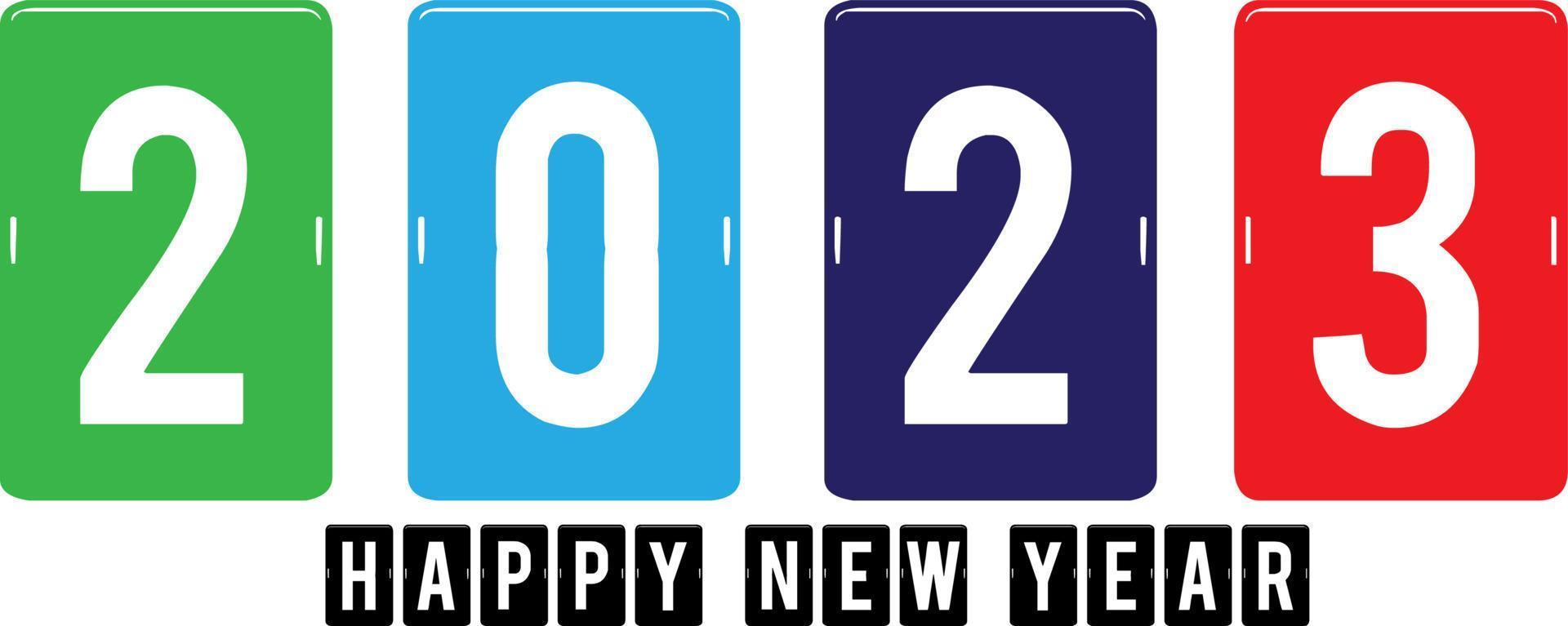 Happy New Year 2023 text design. Vector illustration. Isolated on white background.