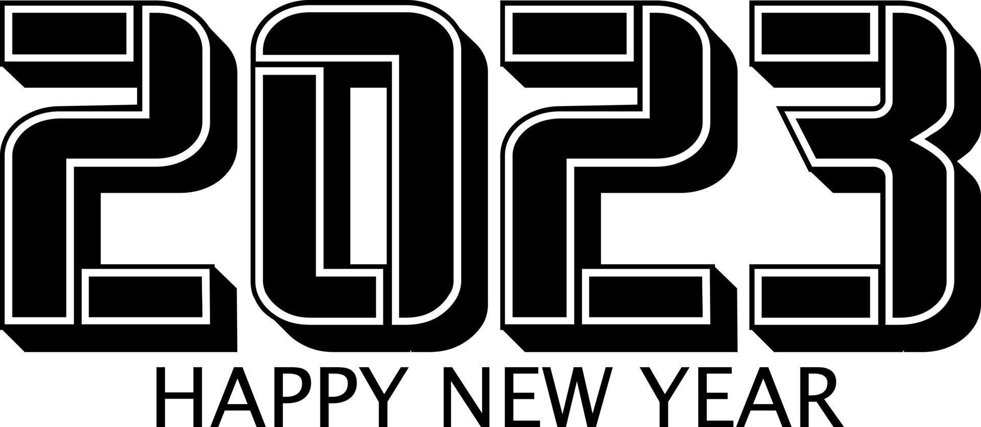 Happy New Year 2023 text design. Vector illustration. Isolated on white background.