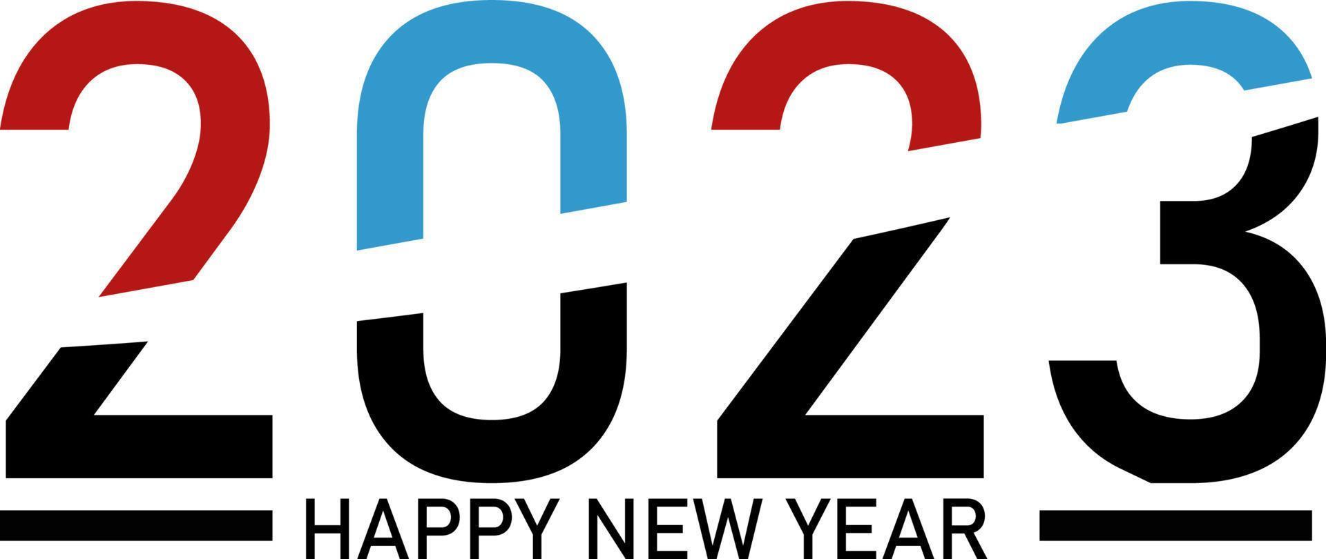 Happy New Year 2023 text design. Vector illustration. Isolated on white background.