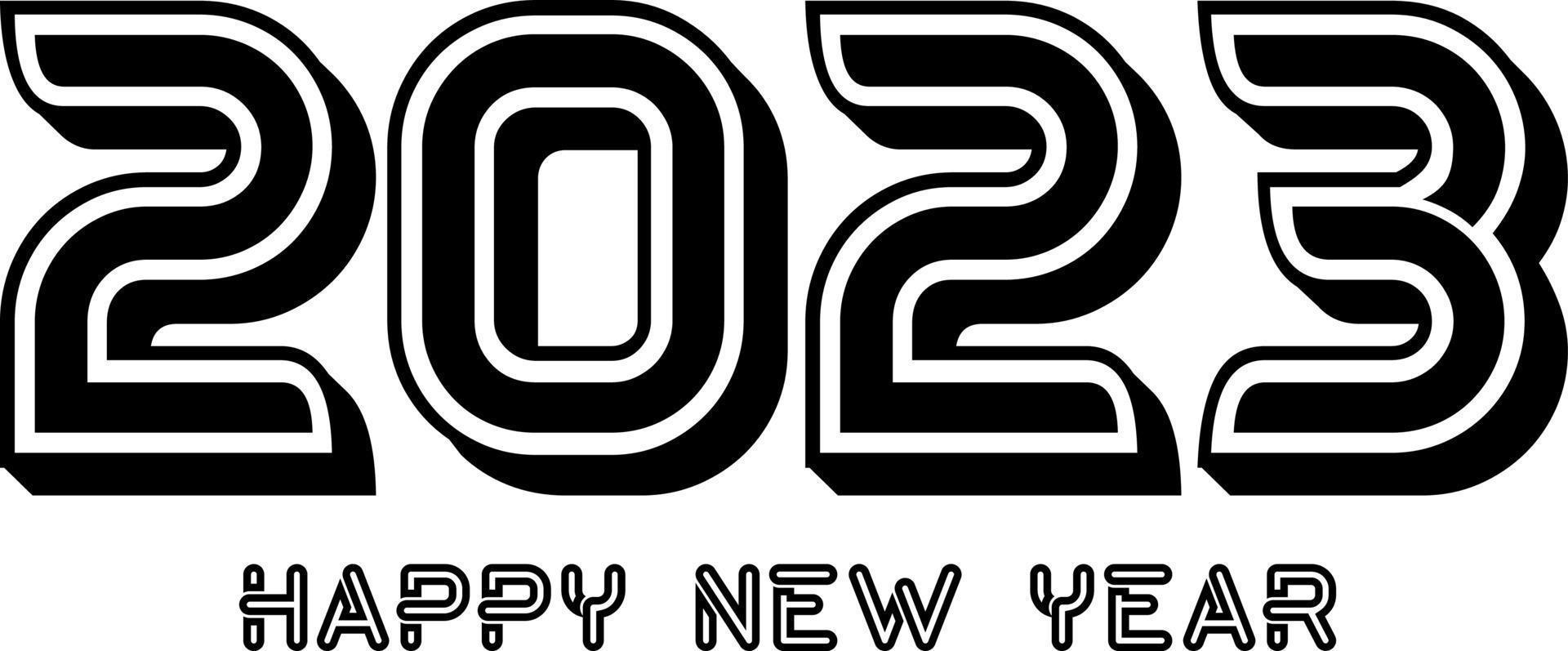 feliz año nuevo 2023 diseño de texto. ilustración vectorial aislado sobre fondo blanco. vector