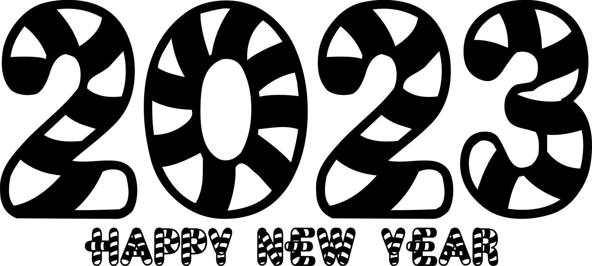 Happy New Year 2023 text design. Vector illustration. Isolated on white background.