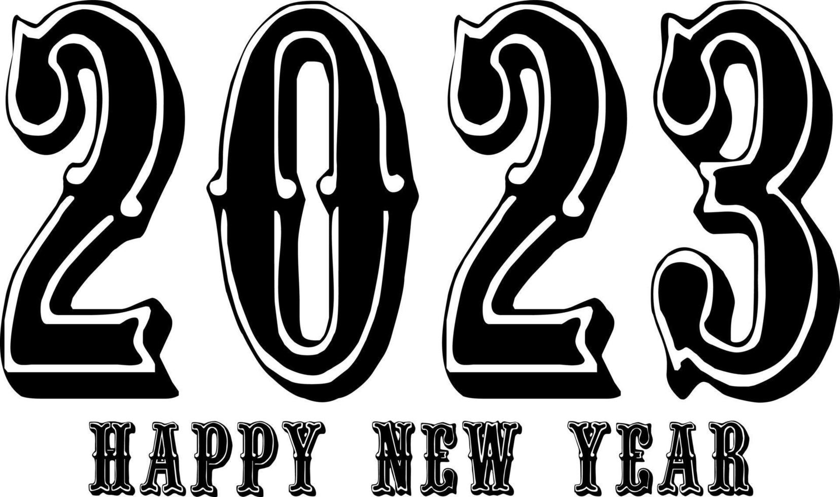 Happy New Year 2023 text design. Vector illustration. Isolated on white background.