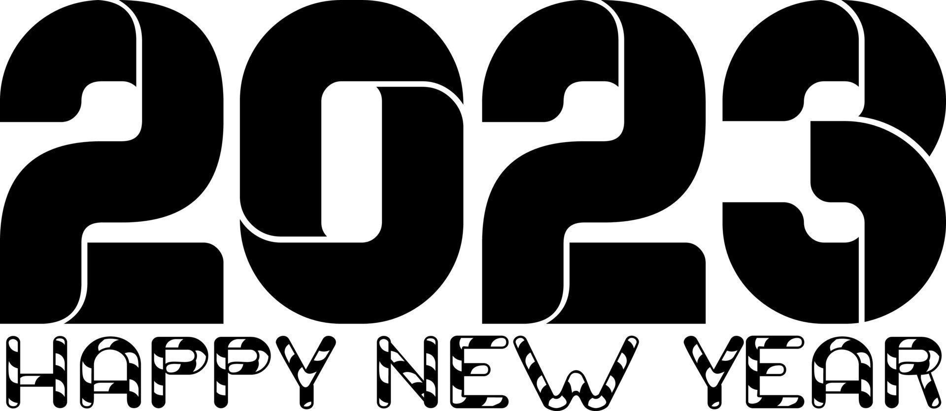 Happy New Year 2023 text design. Vector illustration. Isolated on white background.