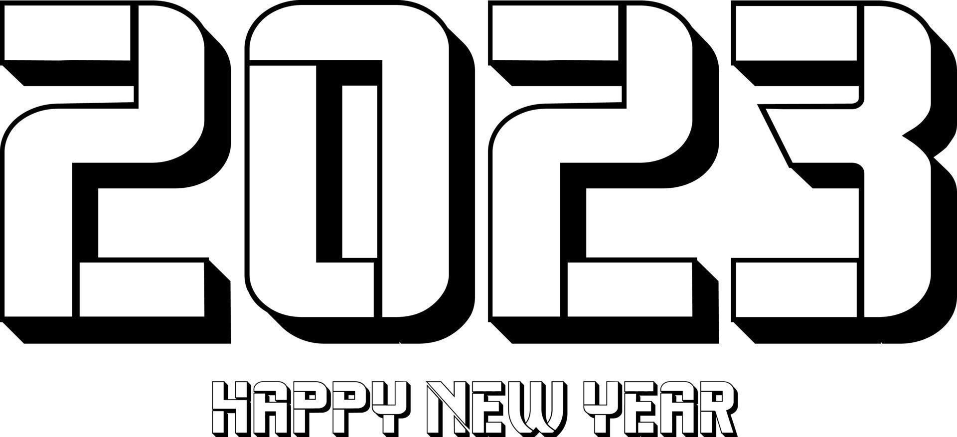 Happy New Year 2023 text design. Vector illustration. Isolated on white background.
