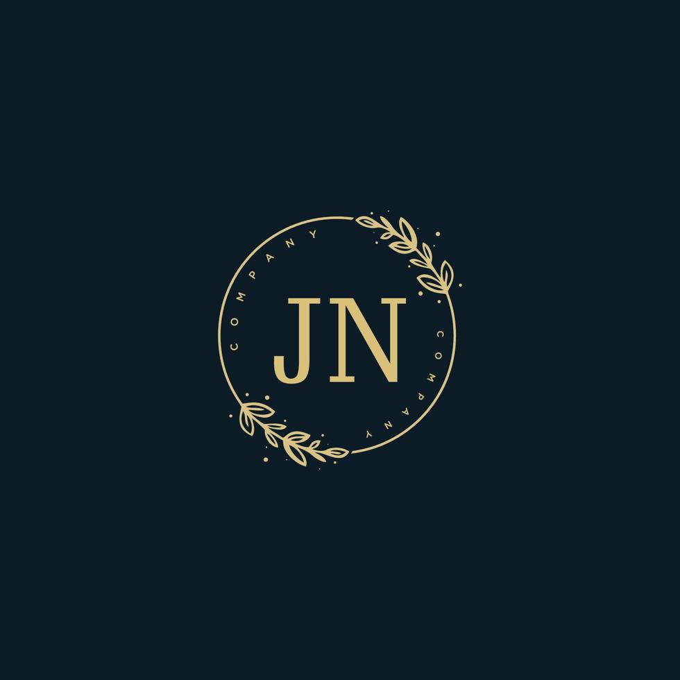 monograma de belleza jn inicial y diseño de logotipo elegante, logotipo de escritura a mano de firma inicial, boda, moda, floral y botánica con plantilla creativa. vector