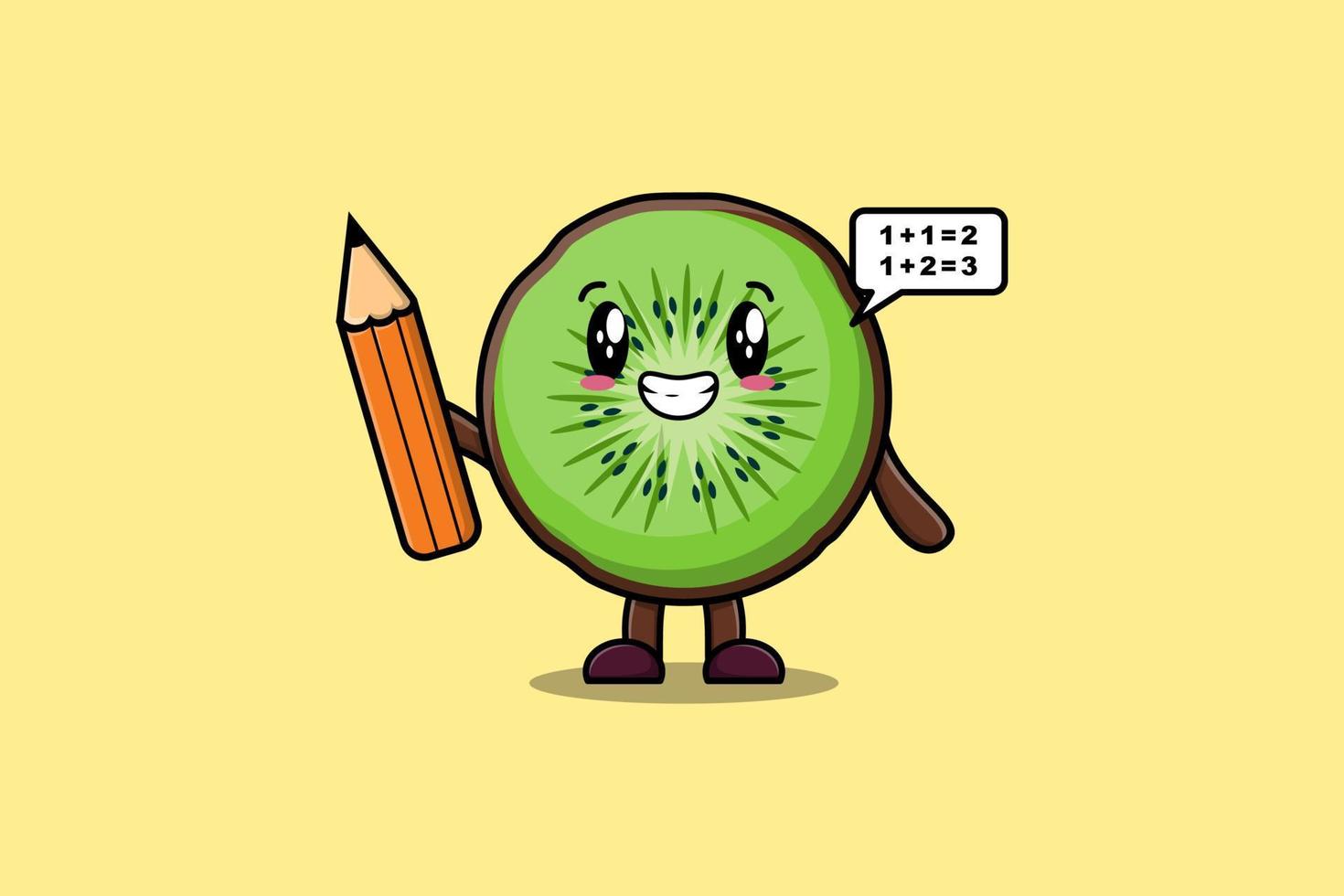 Kiwi fruit cute cartoon clever student with pencil vector