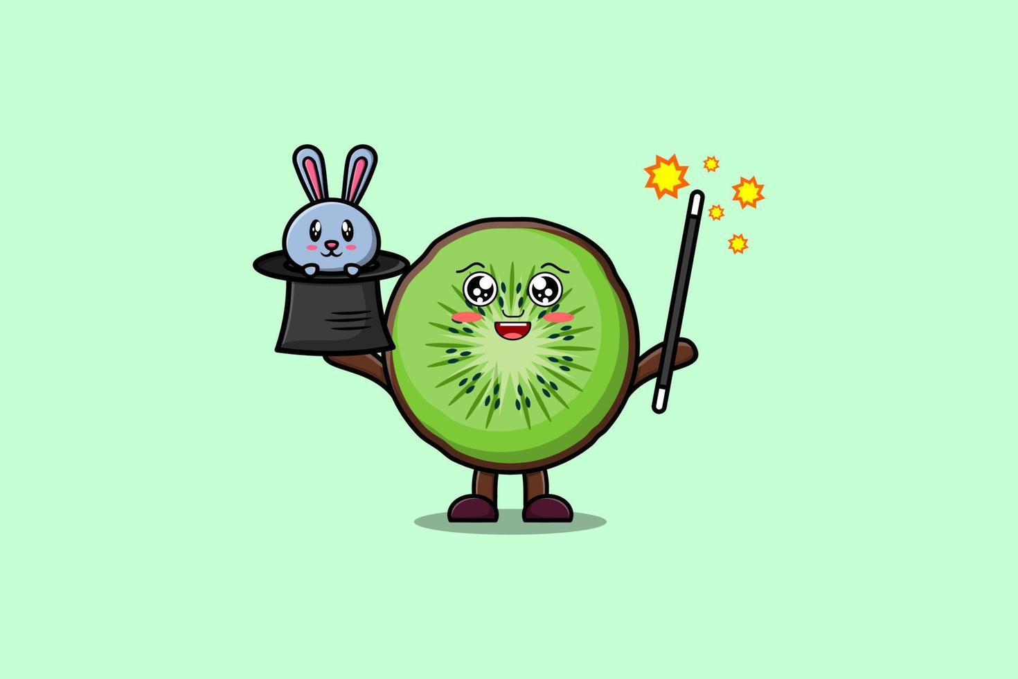 lindo personaje de conejito mago de fruta de kiwi de dibujos animados vector