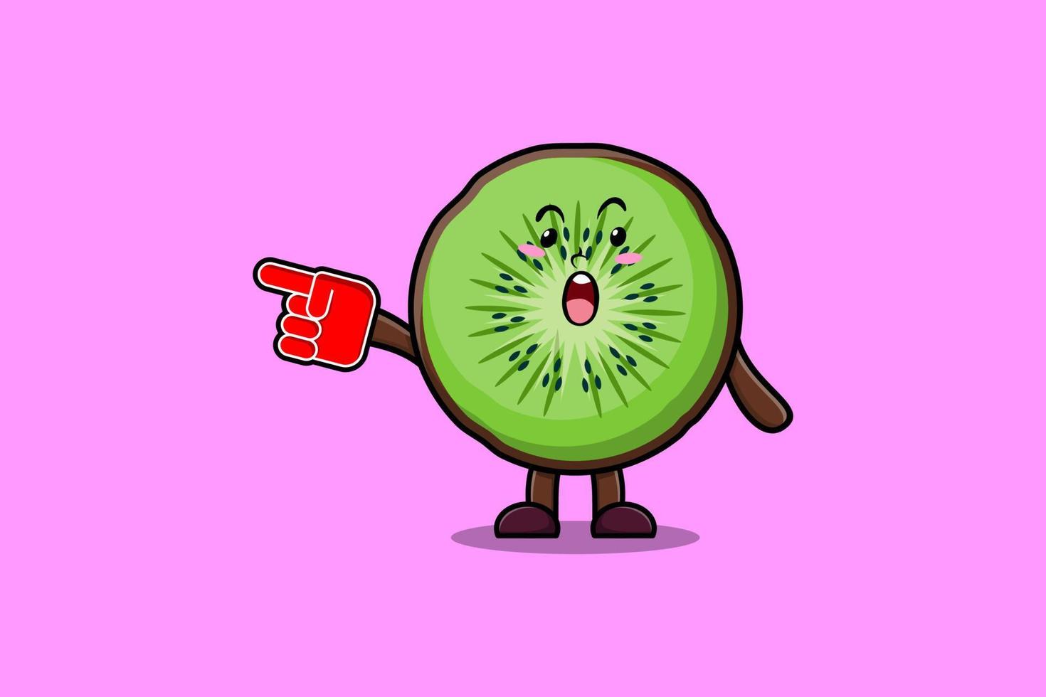 Cute Cartoon Kiwi fruit with foam finger glove vector