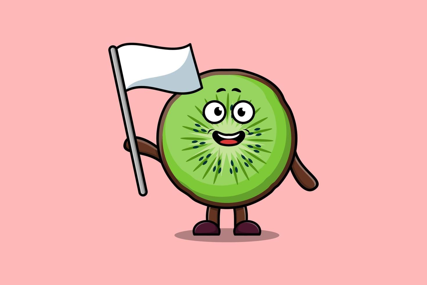 Cute cartoon Kiwi fruit mascot with white flag vector