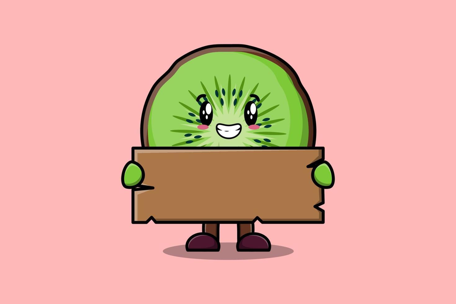 kiwi de dibujos animados con tablero de texto de madera en blanco vector