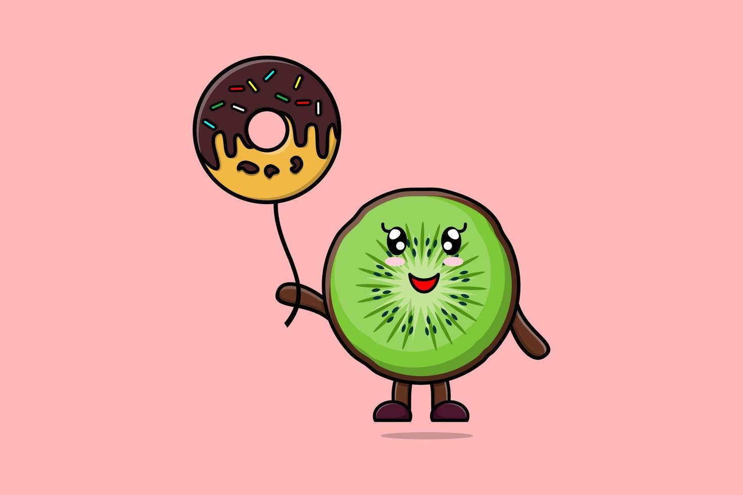 lindo kiwi de dibujos animados flotando con donuts vector