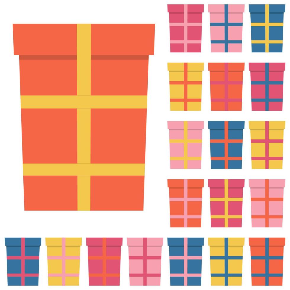 Collection of twenty multi colored gift boxes. Vector illustration
