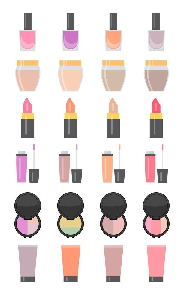 Set of twenty four makeup items in flat style. Vector illustration.