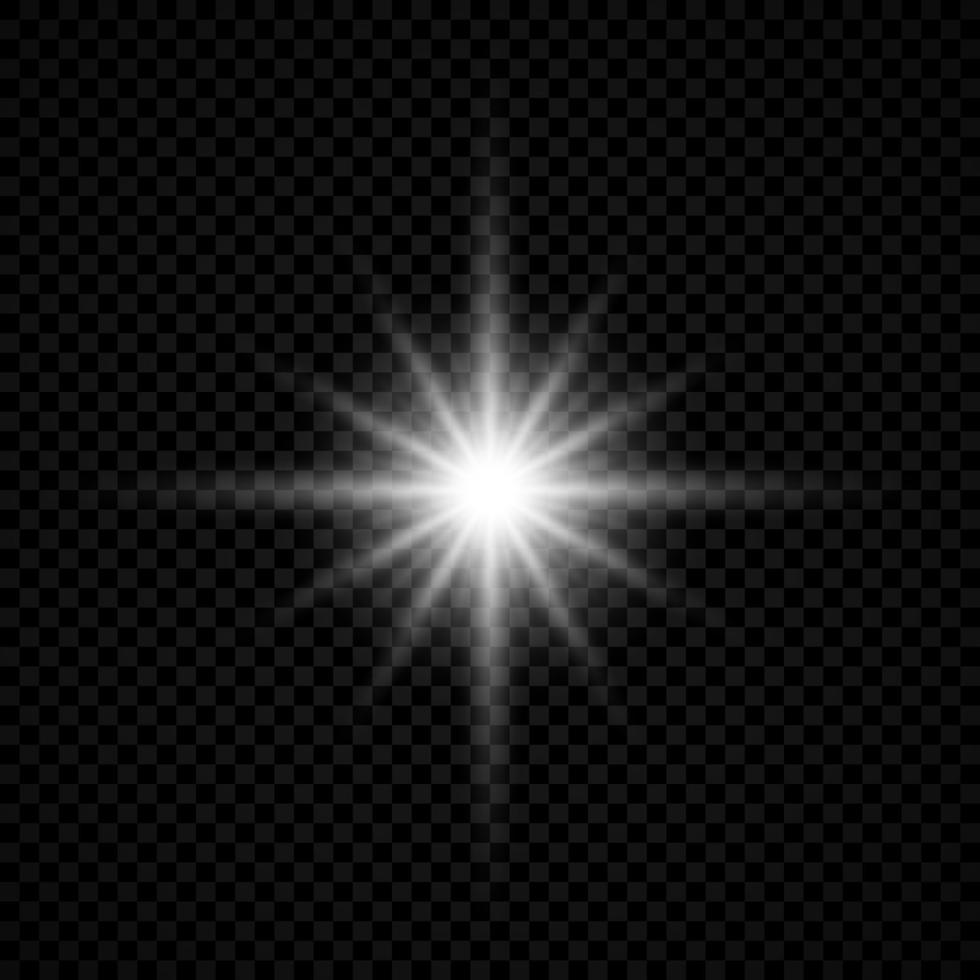 Light effect of lens flares. White glowing lights starburst effects with sparkles vector