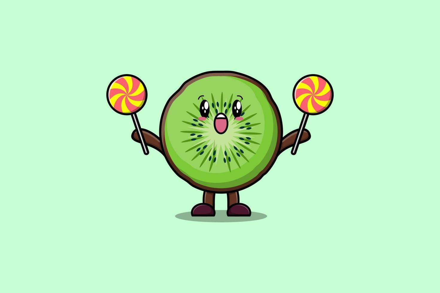 Cute cartoon Kiwi fruit holding lollipop candy vector