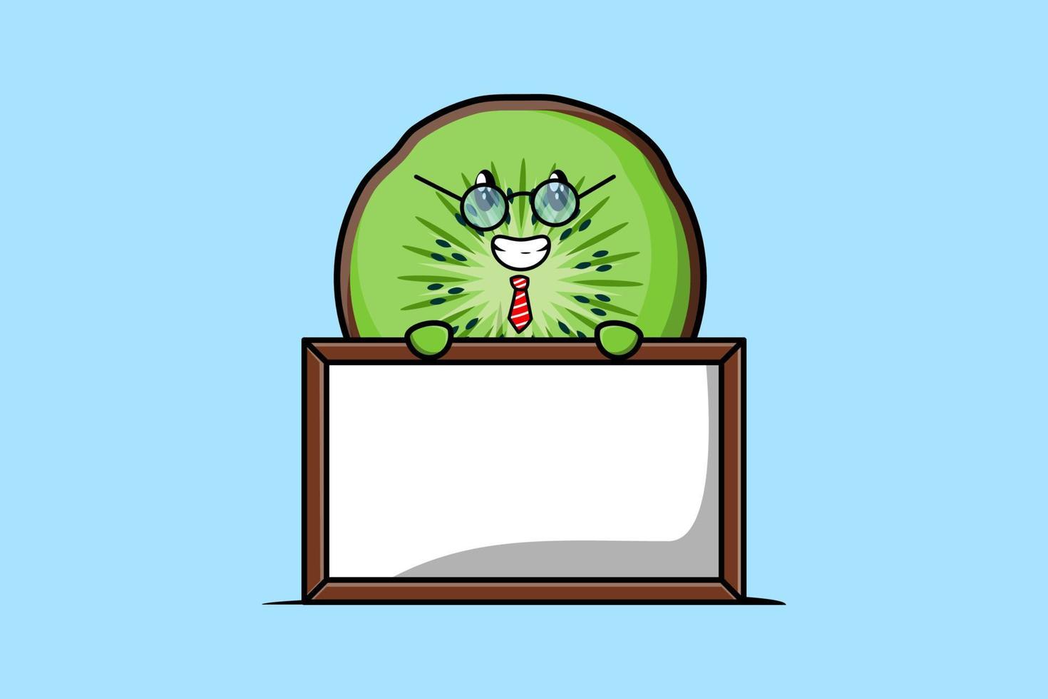 cartoon Kiwi fruit teacher with big whiteboard vector