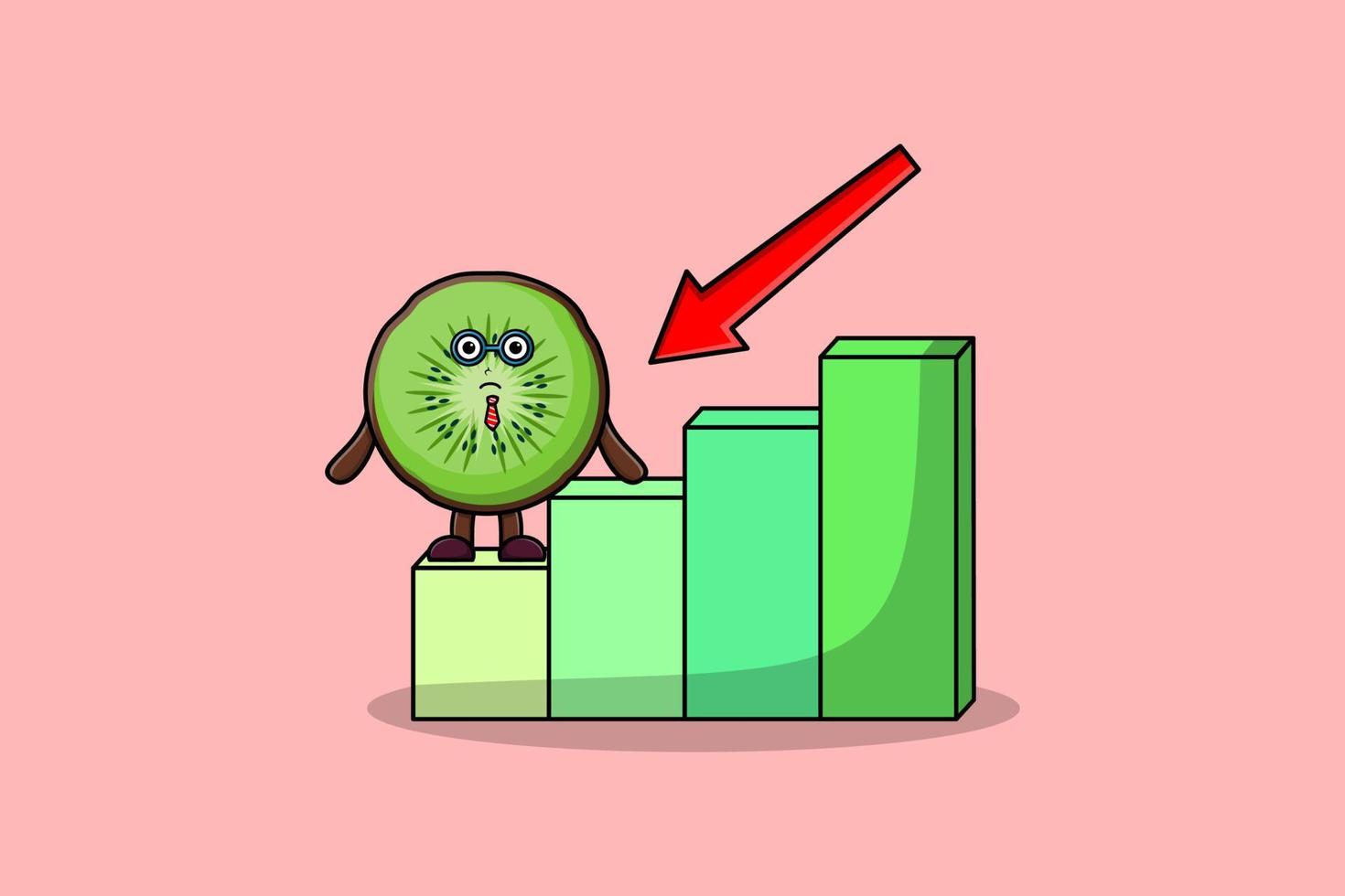 Kiwi fruit cute businessman with a inflation chart vector