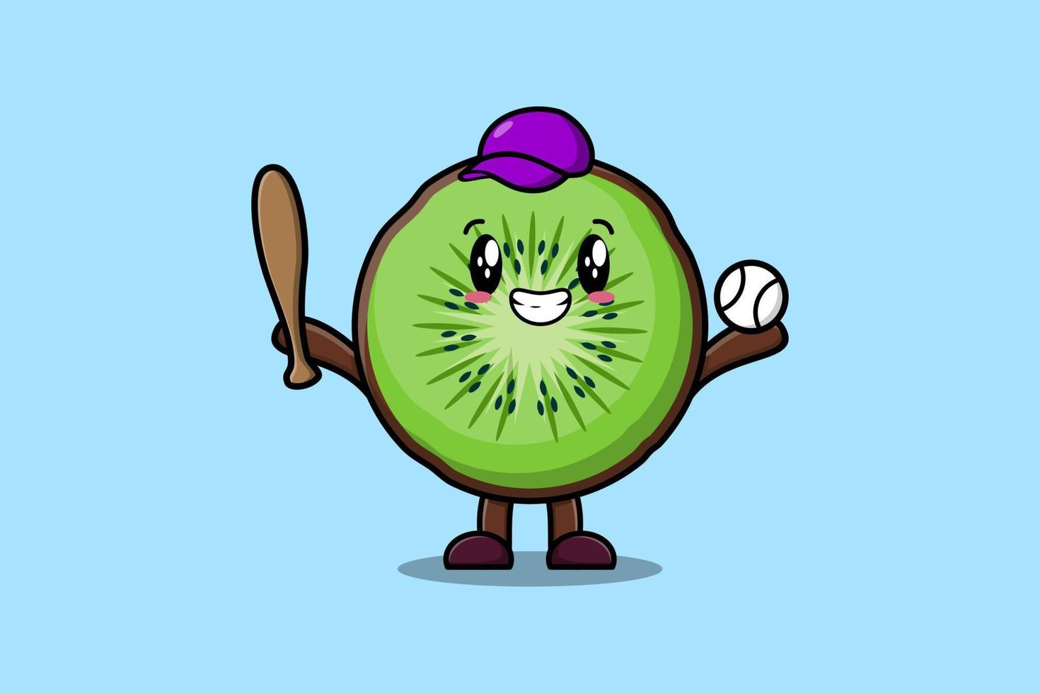 personaje de dibujos animados lindo kiwi jugando béisbol vector