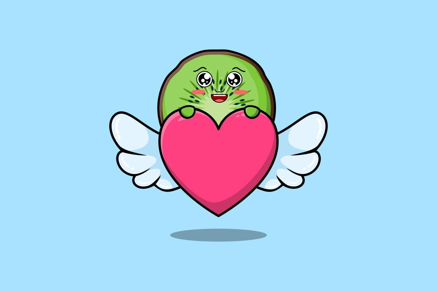 cute cartoon Kiwi fruit character hiding heart vector