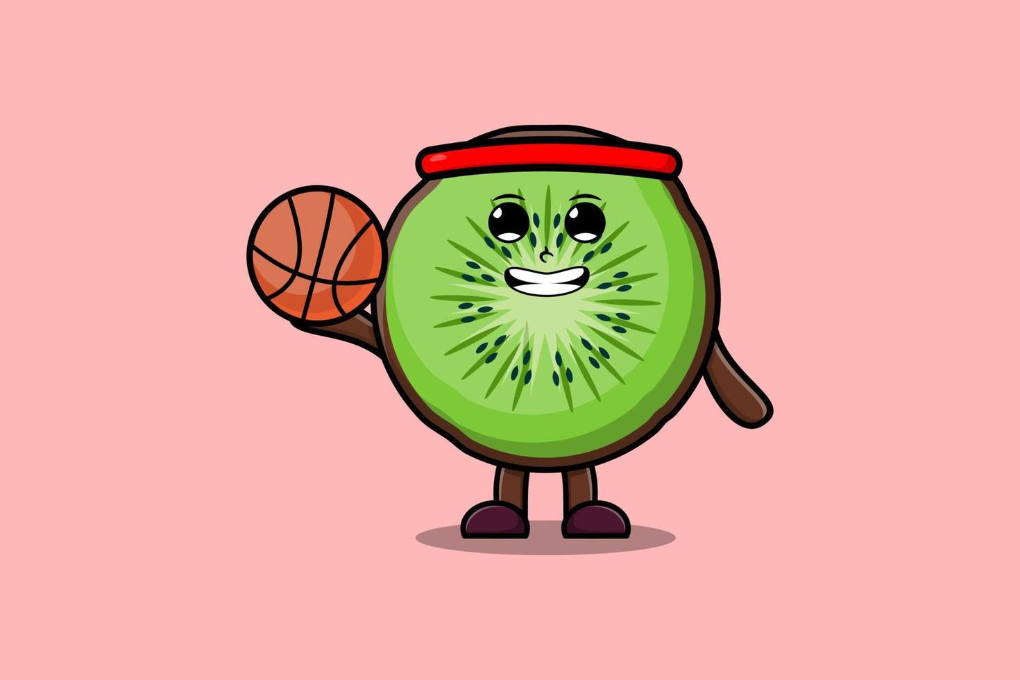 Cute cartoon Kiwi fruit character play basketball vector