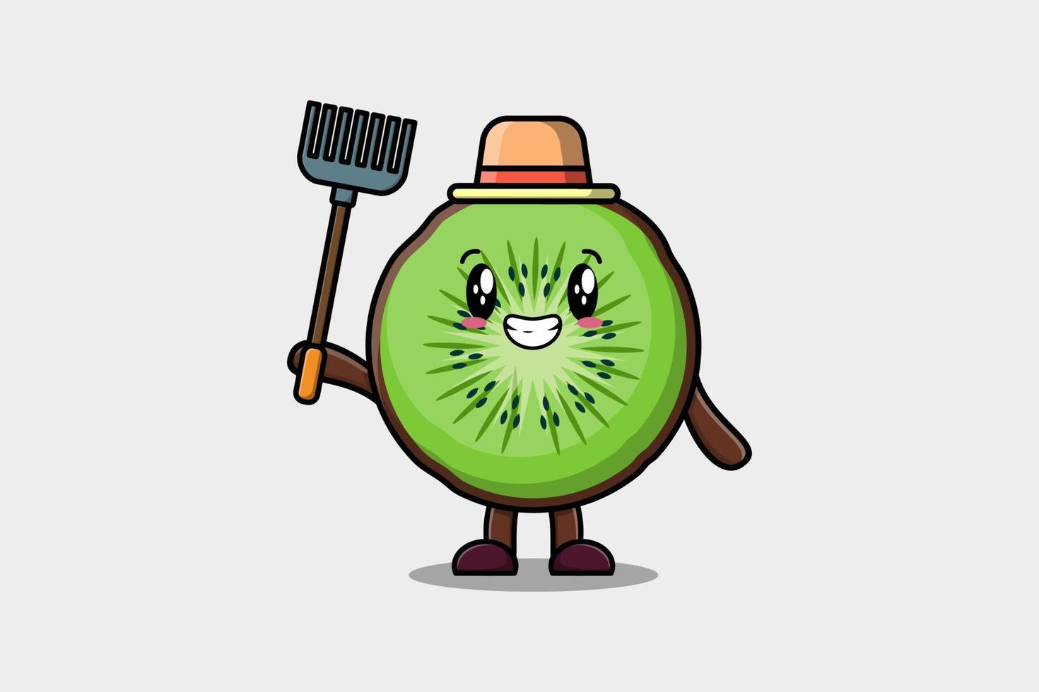 fruta de kiwi de trabajador agrícola de dibujos animados lindo vector