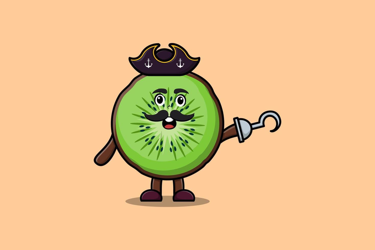 Cute cartoon pirate Kiwi fruit with hook hand vector