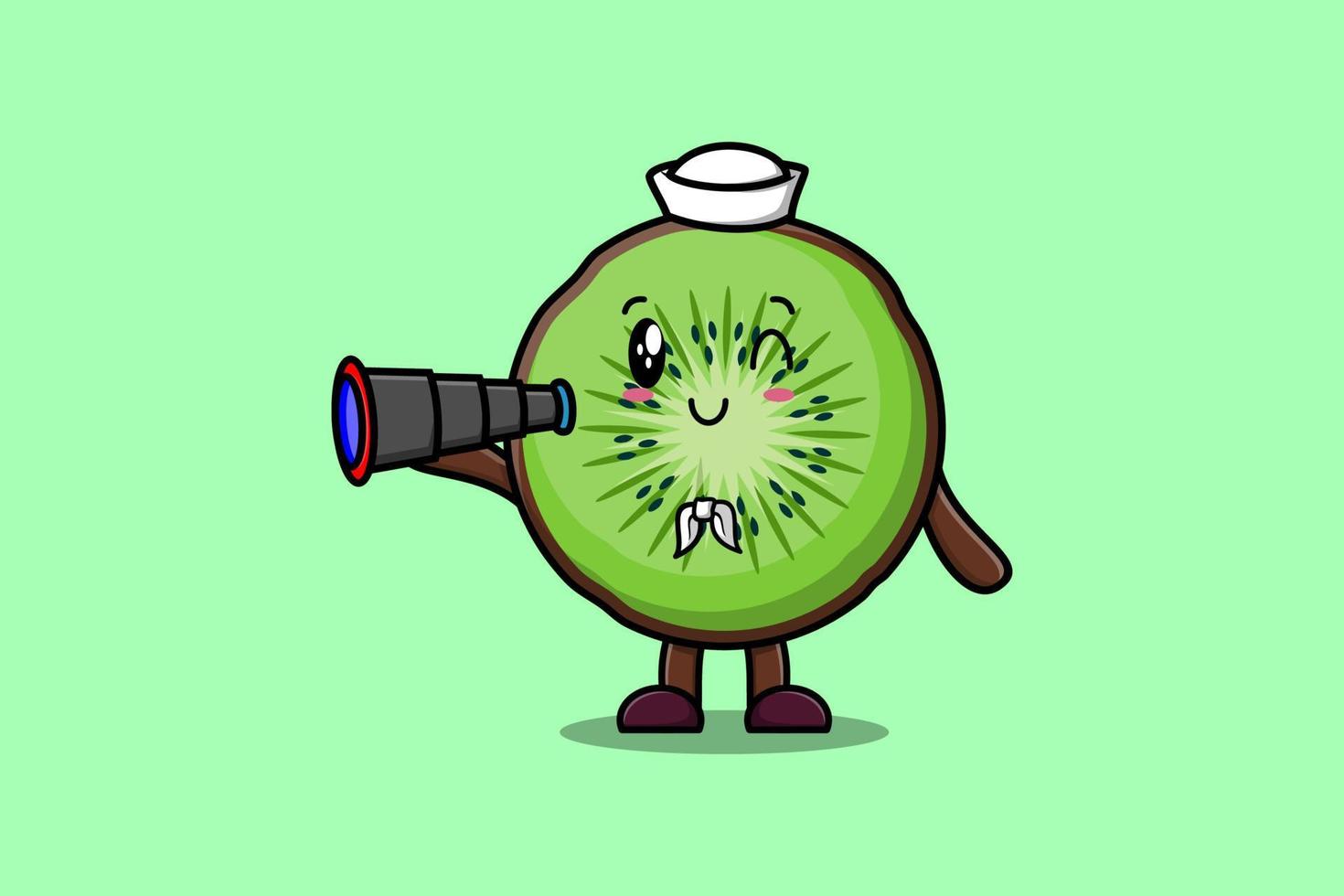 Cute cartoon Kiwi fruit sailor using binocular vector