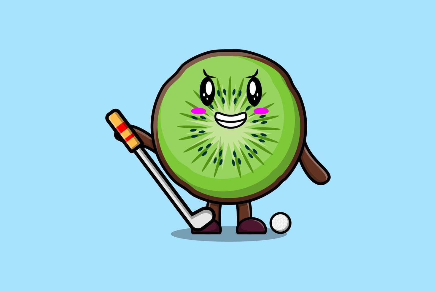 lindo personaje de dibujos animados de kiwi jugando al golf vector