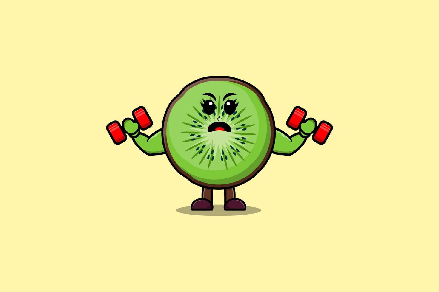 Cute cartoon Kiwi fruit is fitness with barbell vector