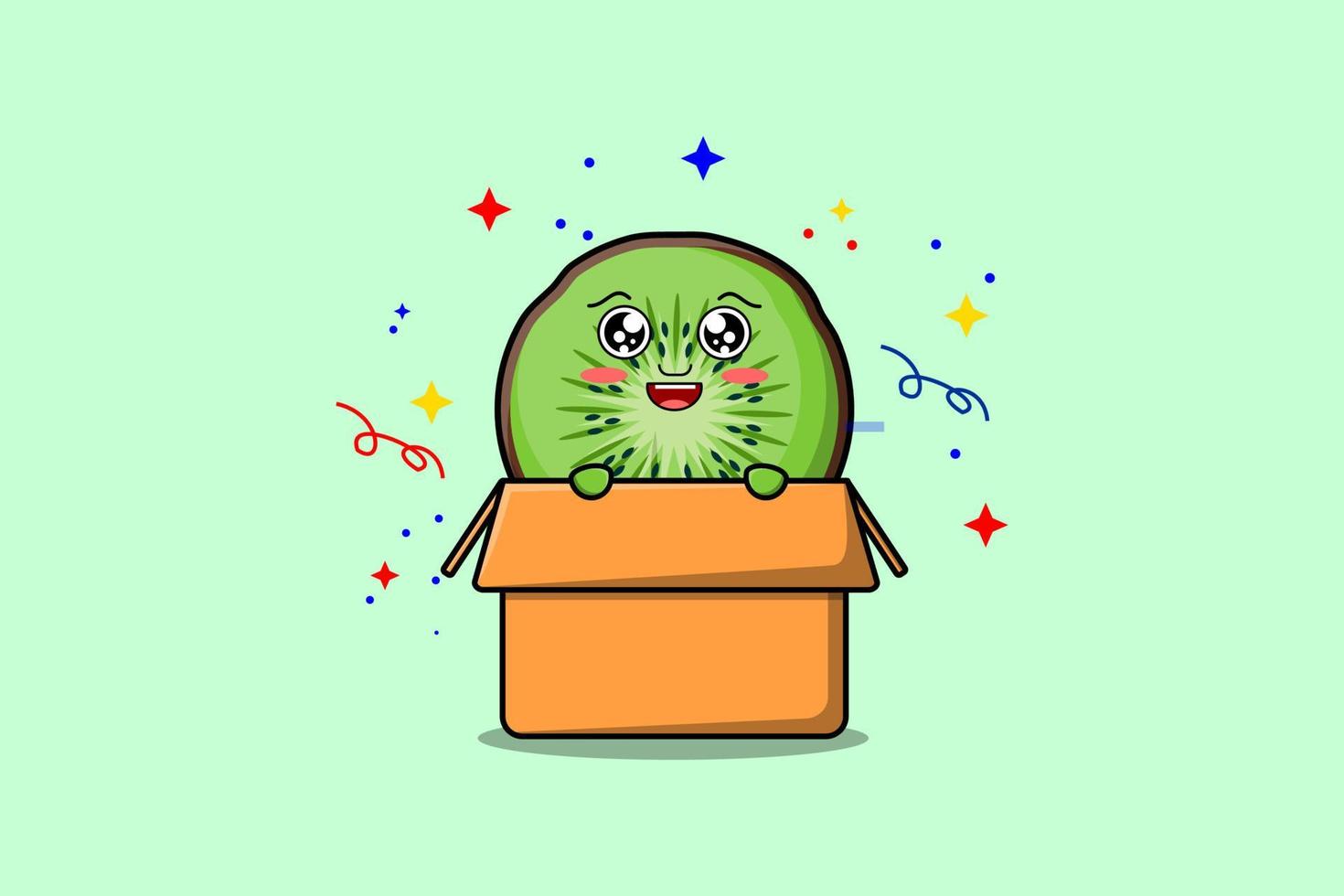 Cute cartoon Kiwi fruit character out from box vector