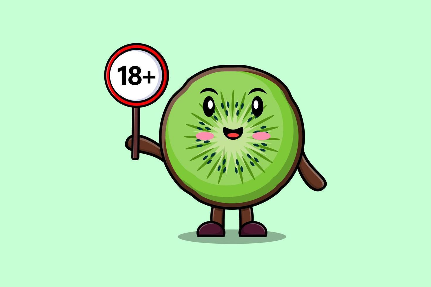 cute cartoon Kiwi fruit holding 18 plus sign board vector