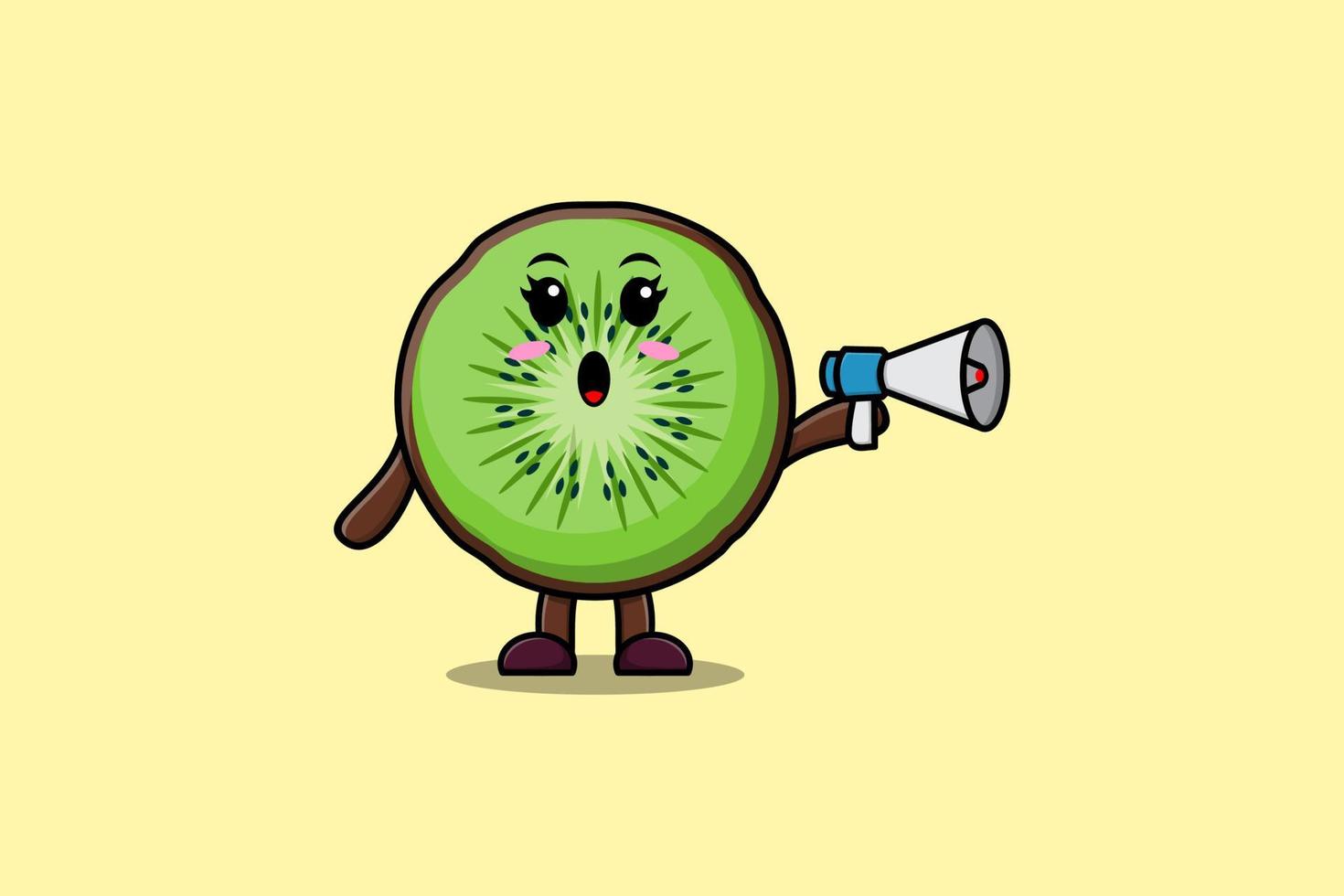 Cute Cartoon Kiwi fruit speak with megaphone vector