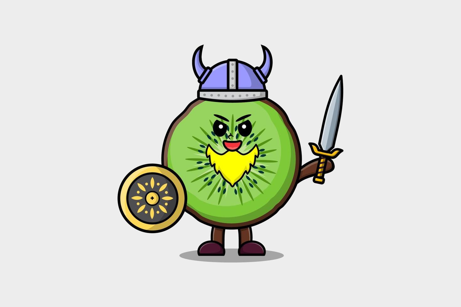 Cute cartoon character Kiwi fruit viking pirate vector