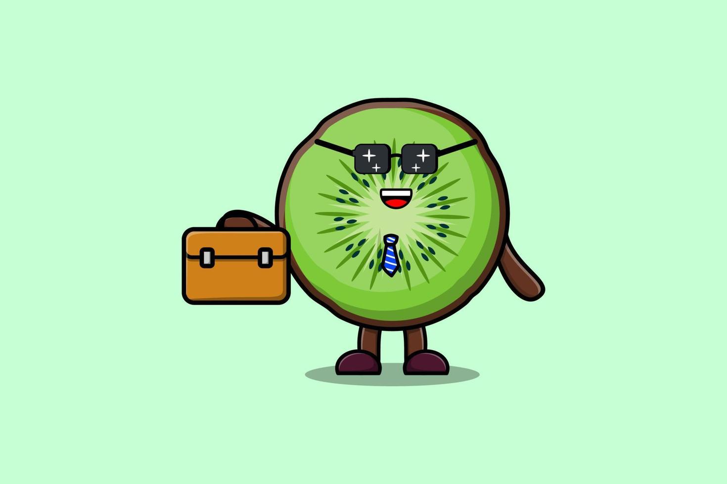 Cute cartoon Kiwi fruit businessman hold suitcase vector