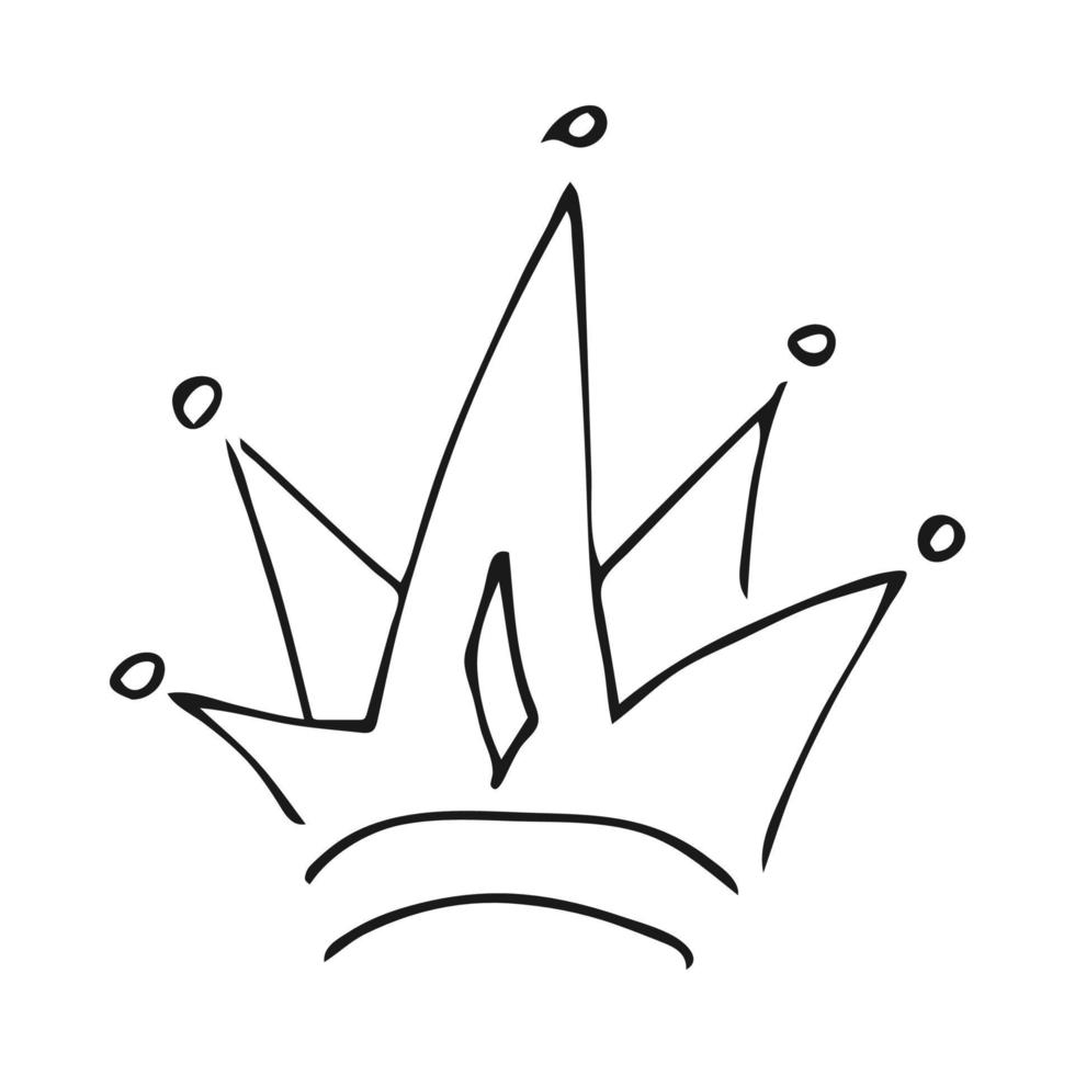 Hand drawn crown. Simple graffiti sketch queen or king crown. Royal imperial coronation and monarch symbol. Black brush doodle isolated on white background. Vector illustration.