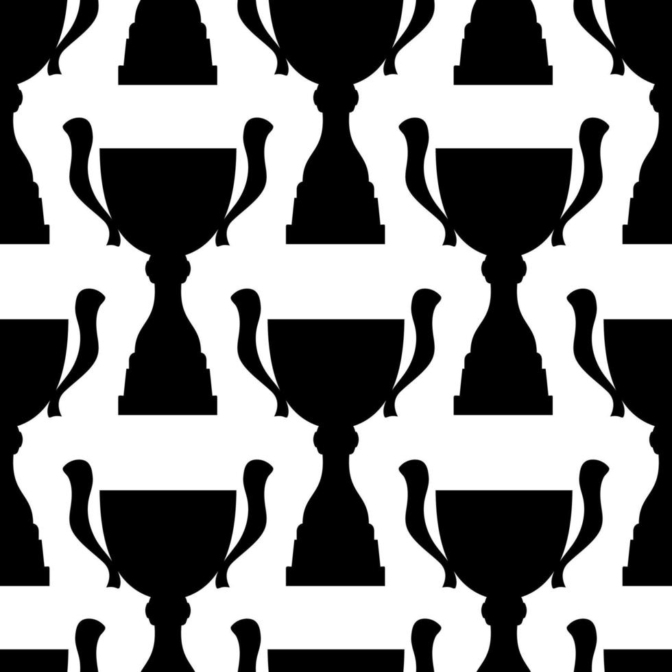 Winner trophy cup seamless pattern. Black simple silhouette texture. Championship prize for first place. Vector illustration.