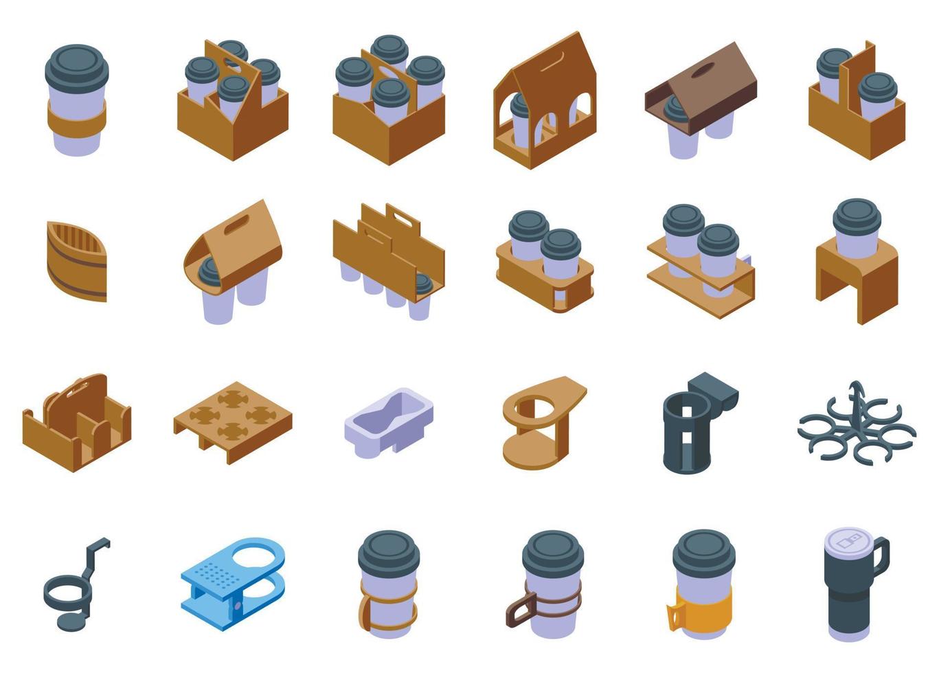 Cup holder icons set isometric vector. Food coffee vector