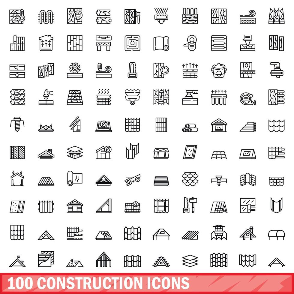 100 conjunto de iconos de construcción, estilo de contorno vector