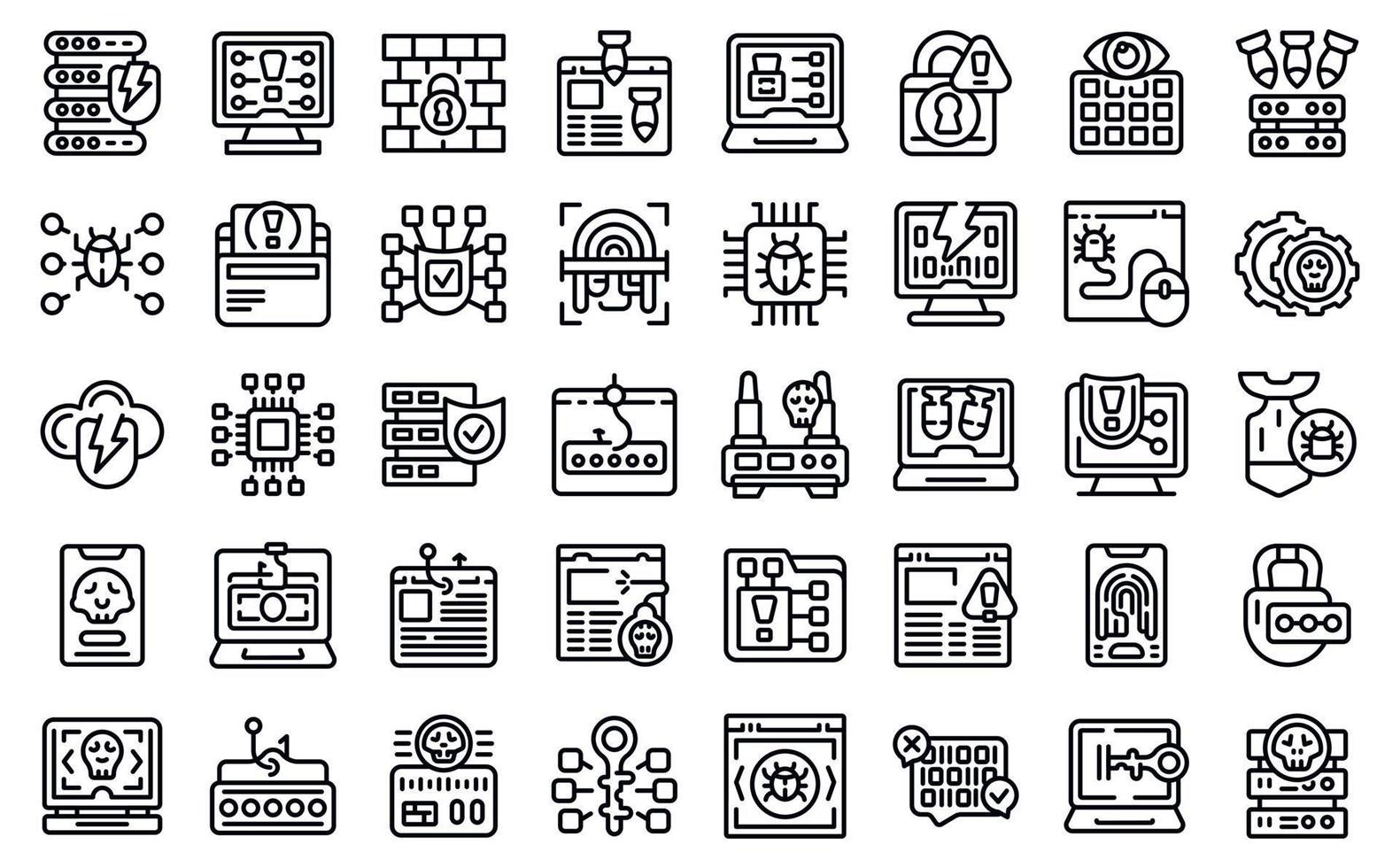 Hacker attack icons set outline vector. Fraud attack vector