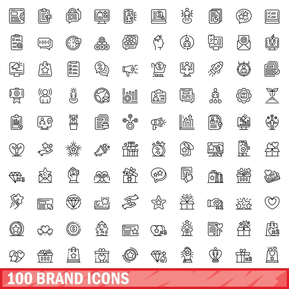 100 brand icons set, outline style vector