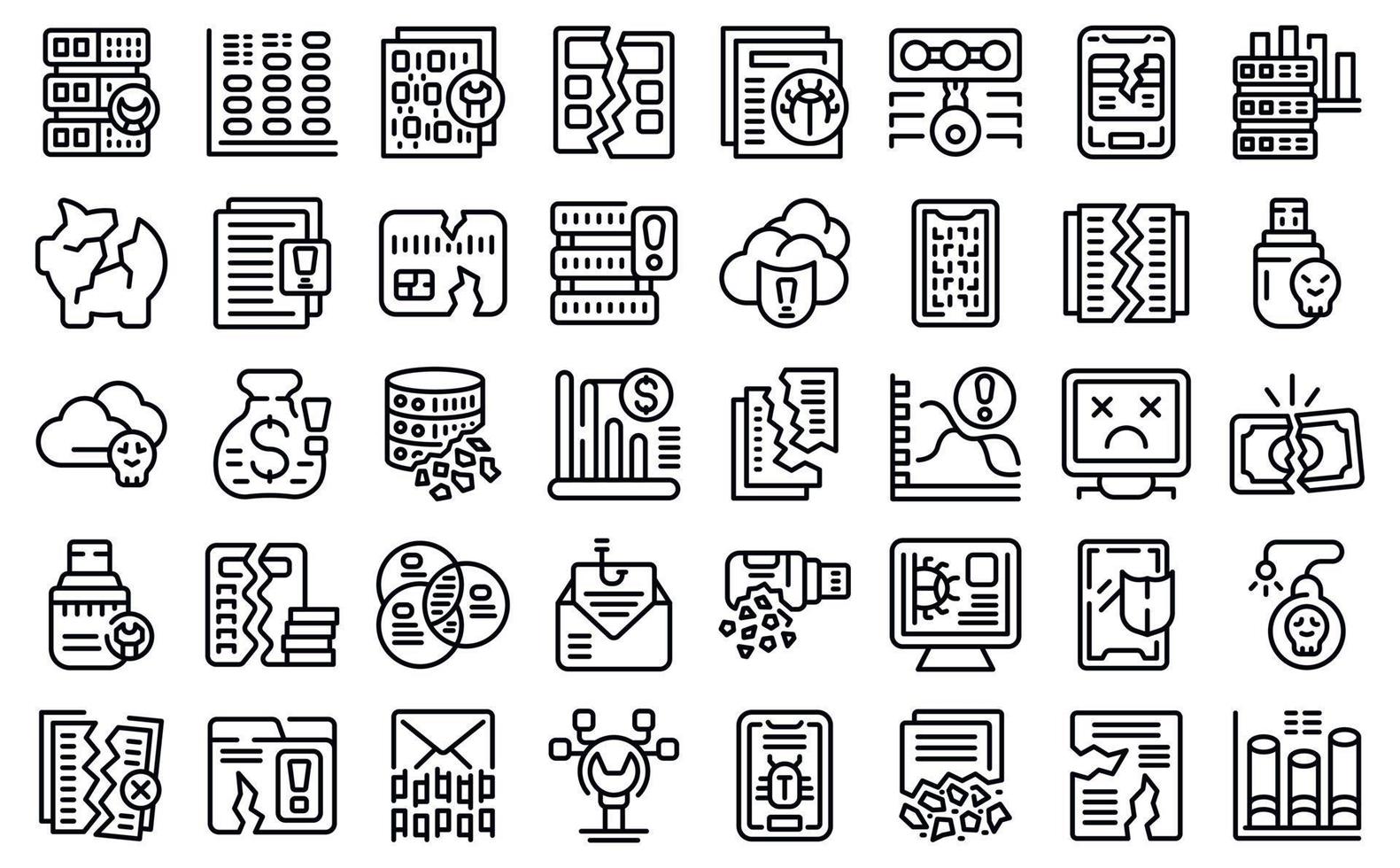 Data loss icons set outline vector. Cloud access vector