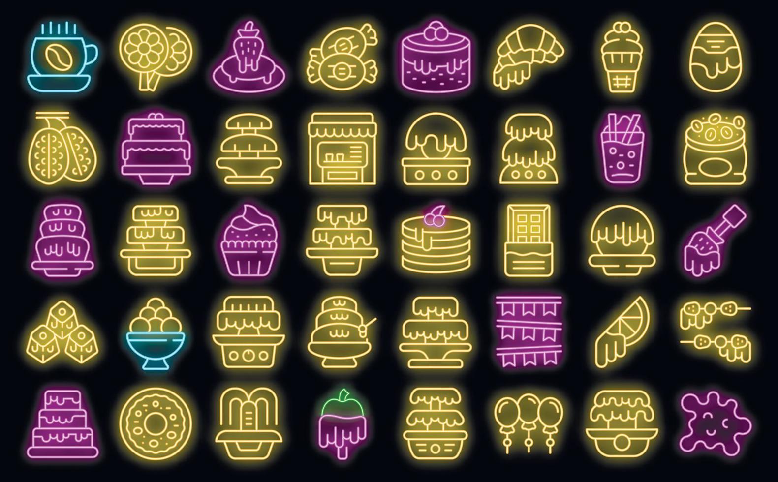 Chocolate fountain icons set vector neon