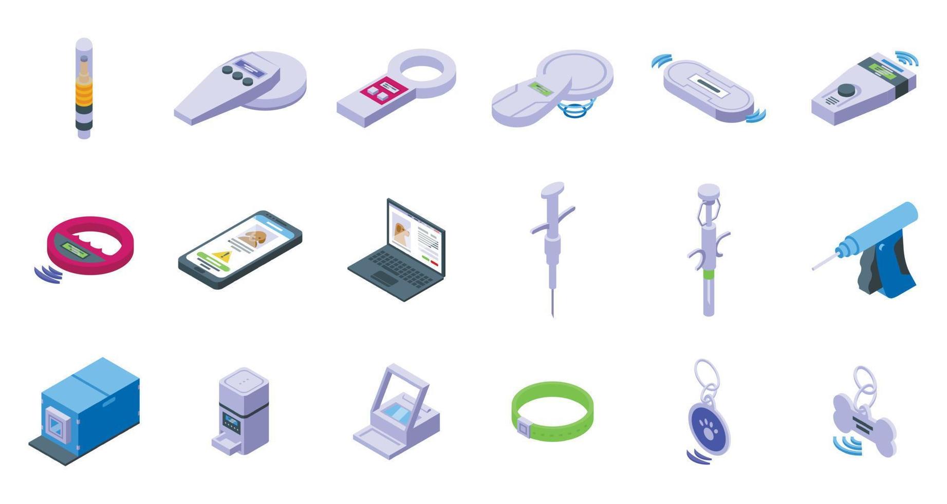 Microchip for pet icons set isometric vector. Animal cat vector