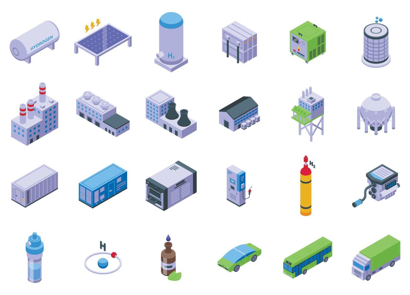 Hydrogen energy icons set isometric vector. Fuel energy vector