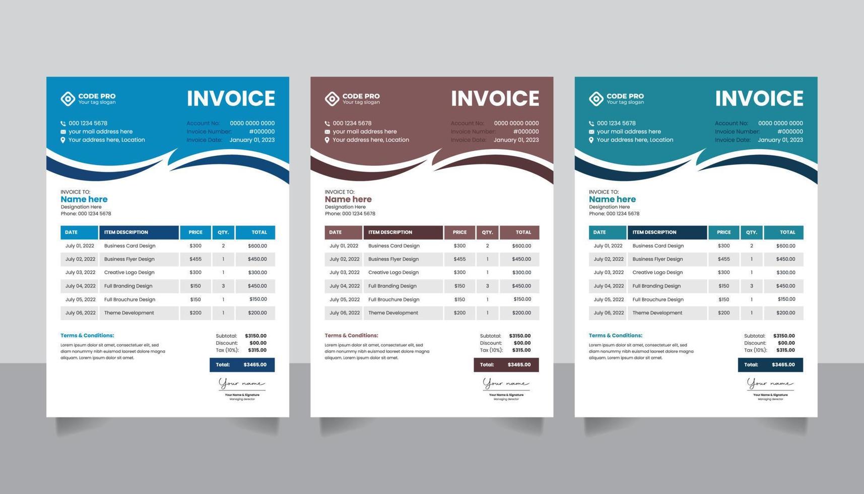 Business money bills or price invoices and payment agreement design templates vector