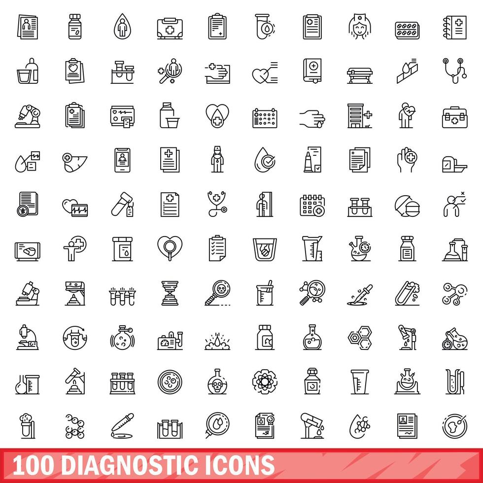 100 diagnostic icons set, outline style vector